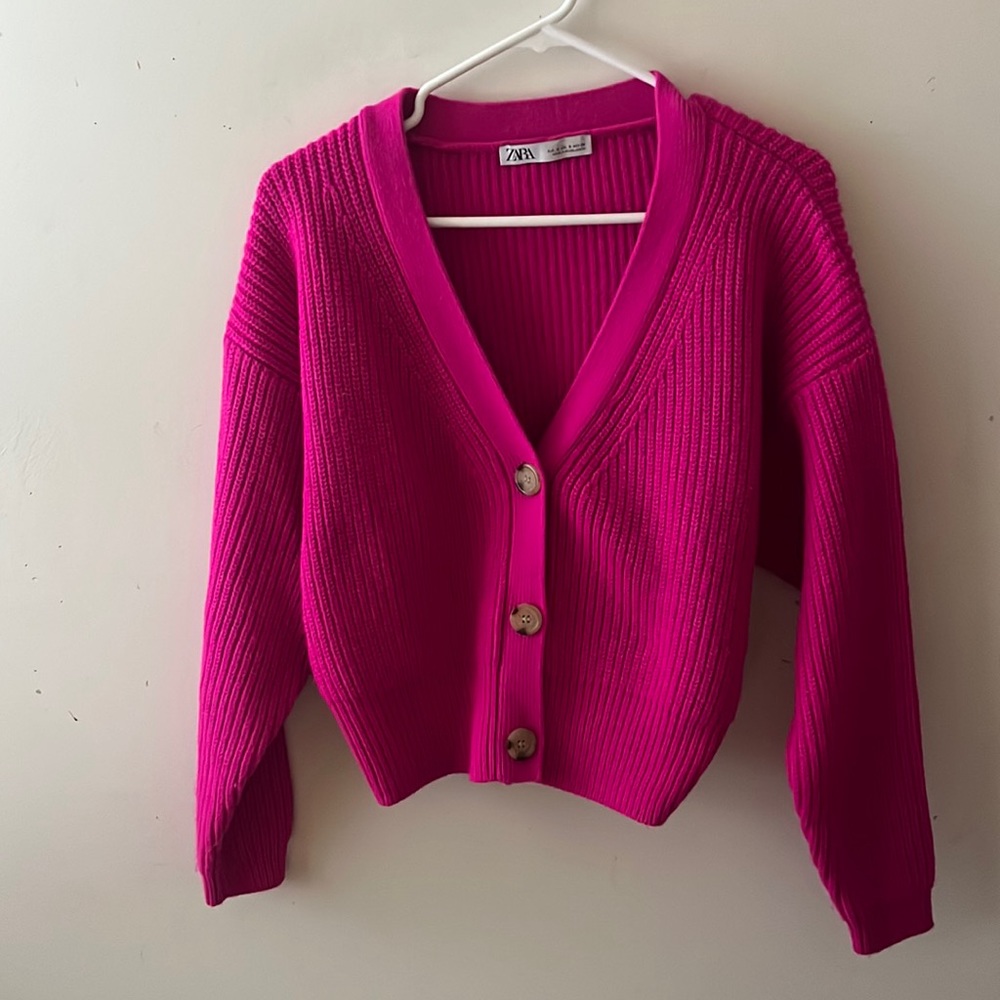 Zara Glowing Hot Pink Cardigan Sweater